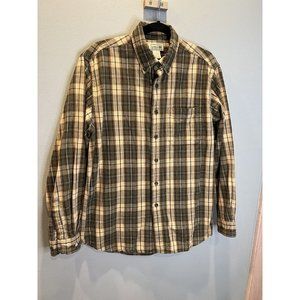 LL Bean Shirt Mens M Green/Yellow Plaid Long Sleeve Button Down Traditional‎ Fit